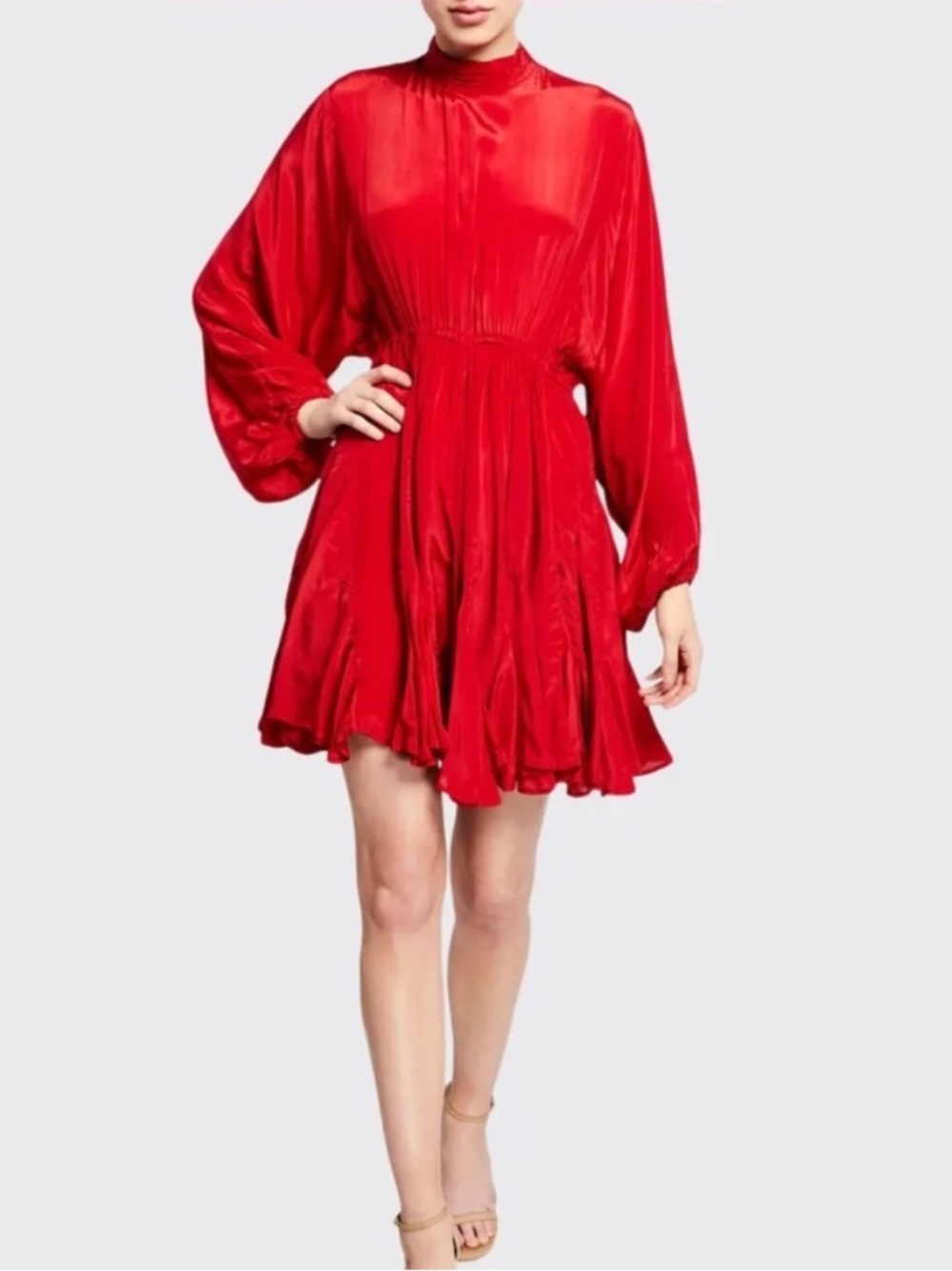 Rhode Caroline Godet Crepe Mini Dress - Red Small